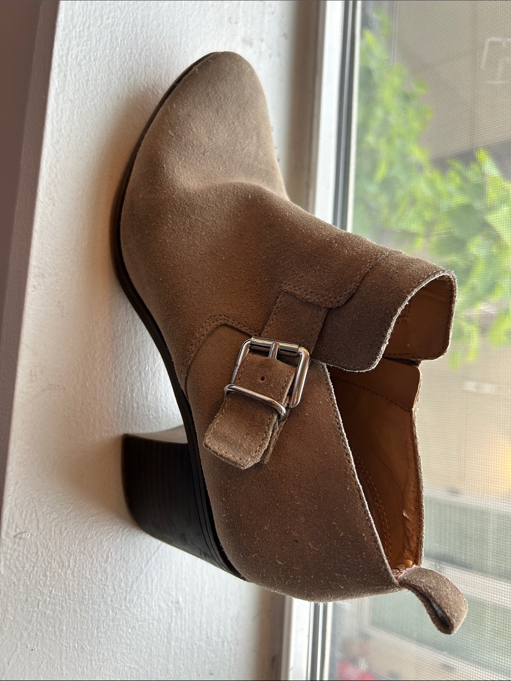 Franco Sarto Taupe Suede Buckle Ankle Boot